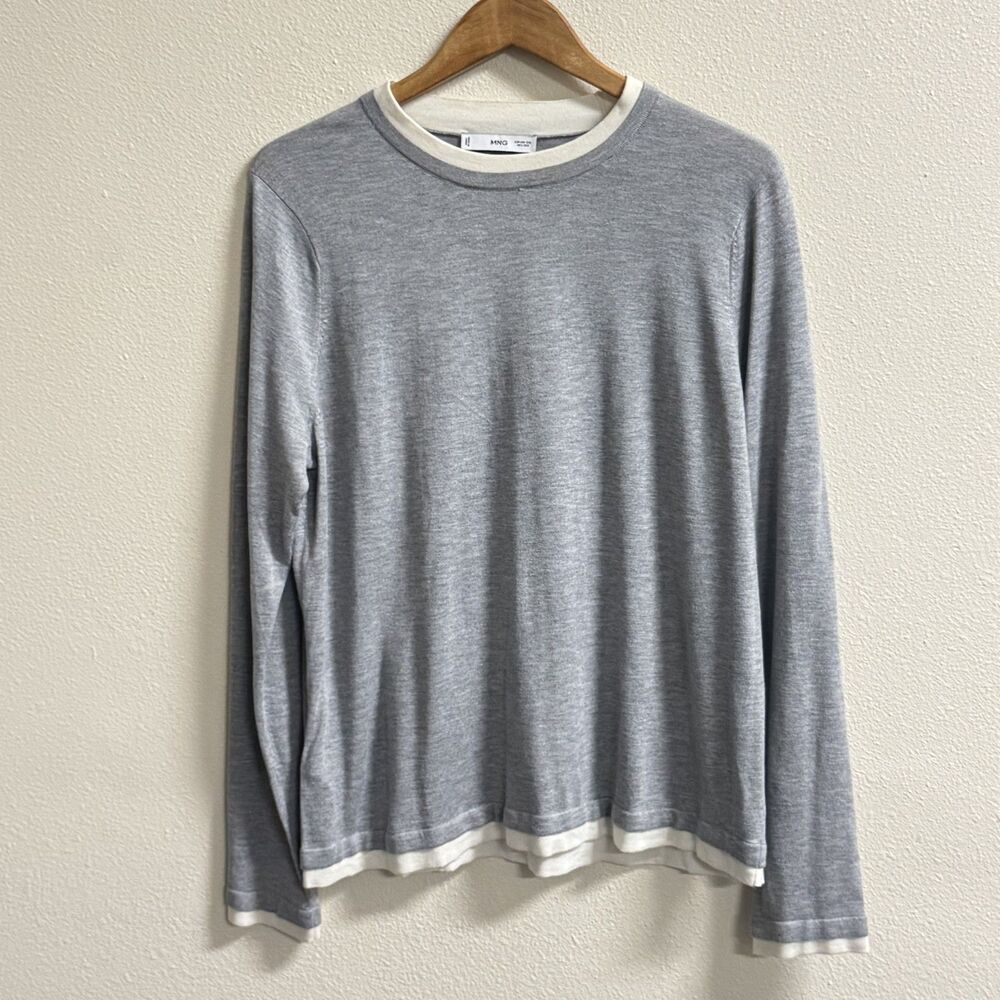 MNG Mango 2XL Gray Cashmere Blend Layered Look Knit Sweater